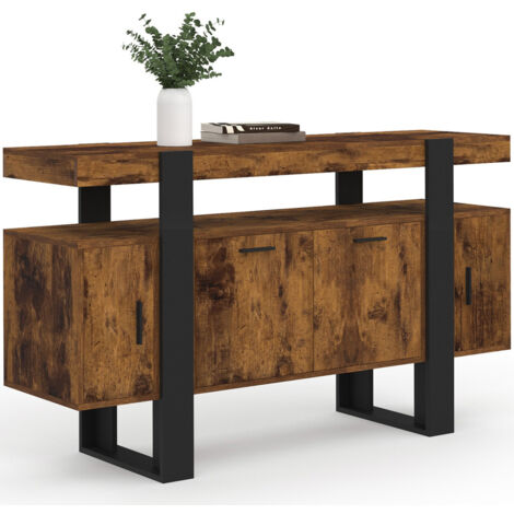 Idmarket – Buffet 140 cm 4 portes en bois effet vieilli et noir – Design industriel moderne – Rangement optimisé pour salle à manger