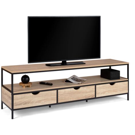 Idmarket – Meuble TV 160 cm bois et métal DETROIT – 3 tiroirs – Style industriel – Longueur 160 cm – Largeur 40 cm – Hauteur 50 cm
