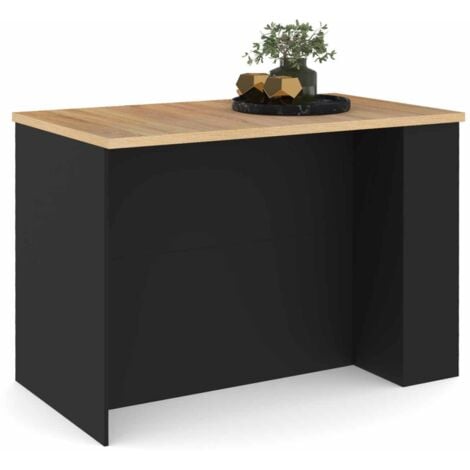 Ilot central TIBO 120 cm bois noir avec plan de travail façon hêtre