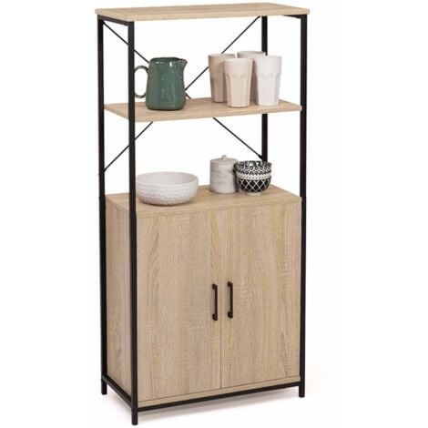 Buffet haut 2 portes H. 125 cm DETROIT avec étagères design industriel