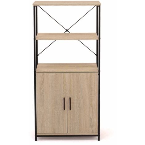 Buffet haut 2 portes H. 125 cm DETROIT avec étagères design industriel