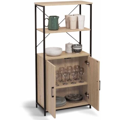 Buffet haut 2 portes H. 125 cm DETROIT avec étagères design industriel