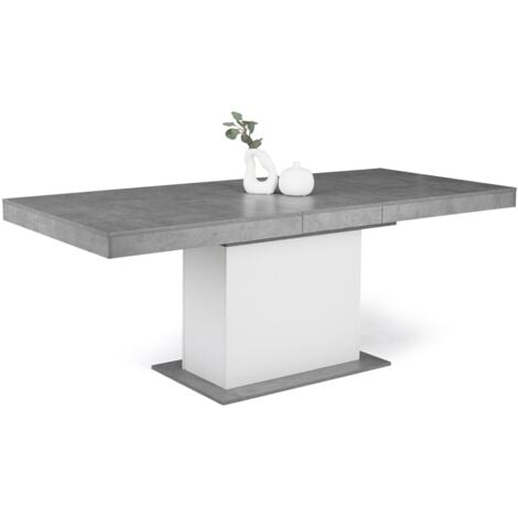 Table à manger extensible rectangle EDEN 6-10 personnes béton et blanc 160-200 cm