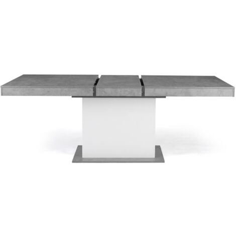 Table à manger extensible rectangle EDEN 6-10 personnes béton et blanc 160-200 cm