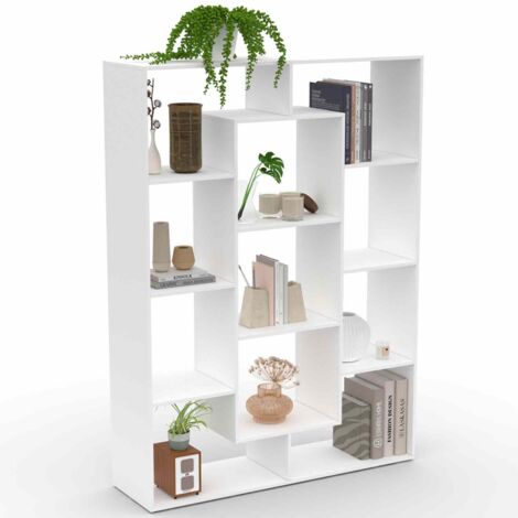 Idmarket – Étagère bibliothèque COLETTE 11 compartiments – Dimensions 104x30x143 cm – Panneaux de particules blanc – Rangement élégant pour salon ou bureau