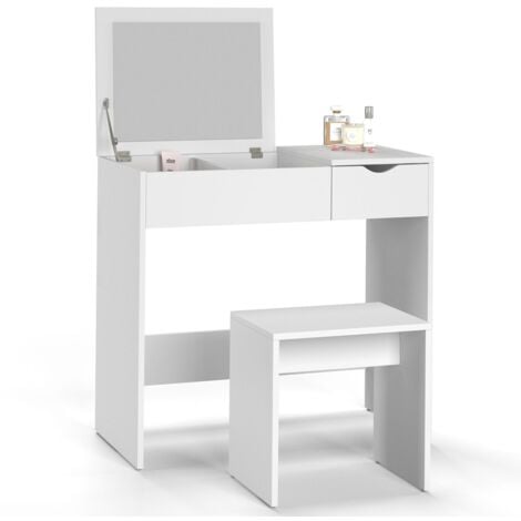 Coiffeuse ZELIA miroir rabattable avec 1 tiroir et 1 tabouret