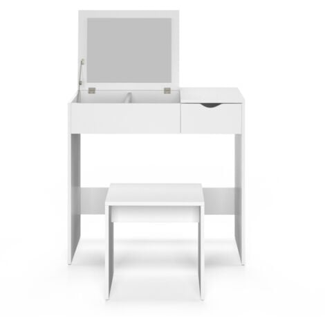 Coiffeuse ZELIA miroir rabattable avec 1 tiroir et 1 tabouret