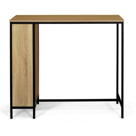 Ensemble Table Haute Bar Detroit 95 Cm + 2 Tabourets – Style Industriel Loft, Bois Et Métal Noir