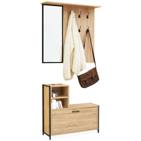 Vestiaire d'entrée DETROIT avec miroir et range-chaussures design industriel