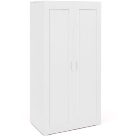 Idmarket – Armoire 2 portes blanche 80 cm – Penderie avec barre de 80 cm – 3 étagères H. 30 cm – Capacité 20 kg par étagère – Design moderne