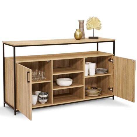 Buffet 2 Portes Et 3 étagères 140 Cm DETROIT Design Industriel