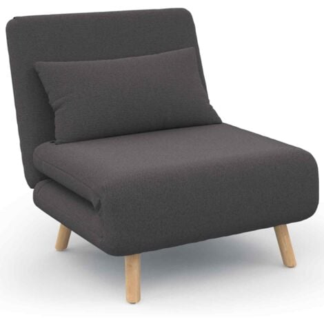 Fauteuil convertible ROMEO lit d'appoint 1 place 80x190 cm tissu gris anthracite