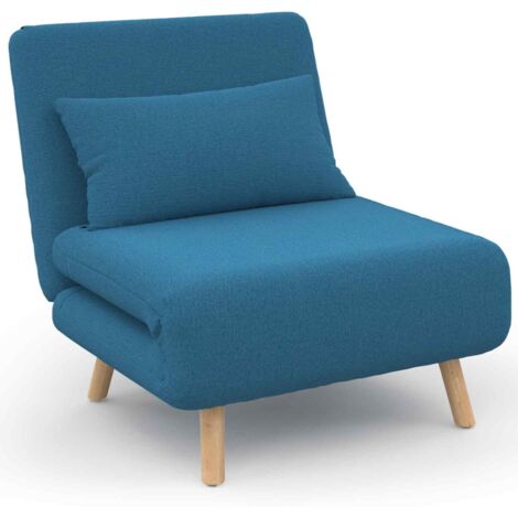 Idmarket – Fauteuil convertible 1 place 80x190 cm – Tissu bleu canard – Design scandinave – Assise rembourrée pour confort optimal