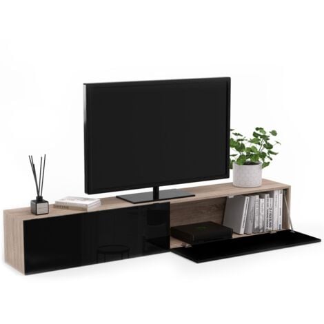 Meuble TV 180 cm suspendu ELIO 2 portes bois et noir