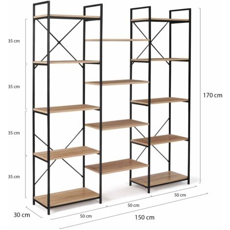 Étagère bibliothèque trio 5 niveaux DETROIT design industriel 170 cm