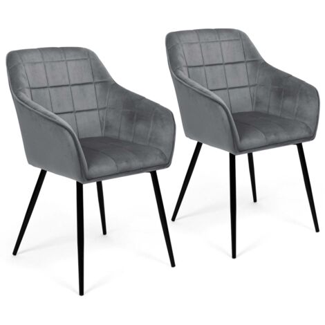 Idmarket – Lot de 2 chaises de salle à manger en velours gris clair – Accoudoirs larges – Pieds en métal noir – Dimensions 55x63x80cm (1/5)