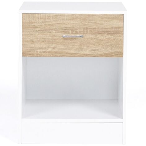 IDMARKET Lot de 2 tables de chevet OLGA 1 tiroir avec niche bois blanc et façon hêtre