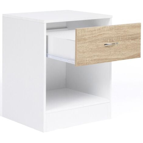 IDMARKET Lot de 2 tables de chevet OLGA 1 tiroir avec niche bois blanc et façon hêtre