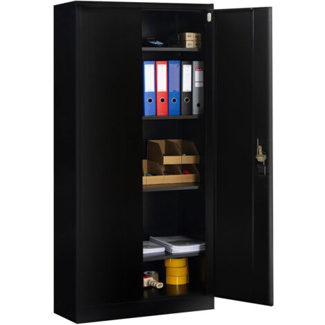 Idmarket – Armoire de bureau métallique noir 80 x 40 x 180 cm – 4 étagères modulables – 5 niveaux – Fermeture à clé pour sécurité