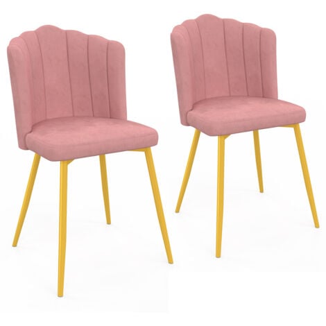 Lot de 2 chaises coquillage ADELLA rose en velours pieds dorés