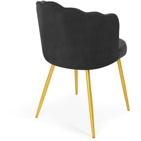 Lot de 2 chaises coquillage ADELLA gris en velours pieds dorés