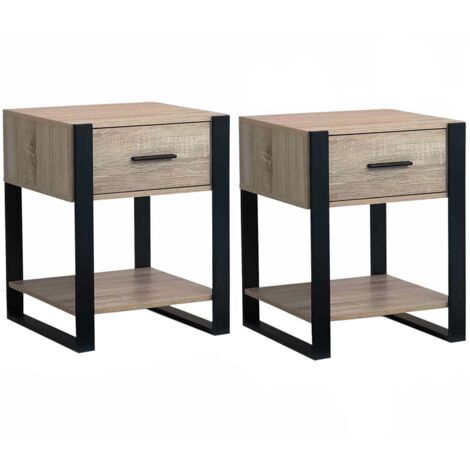 Idmarket – Lot de 2 tables de chevet ONYX 1 tiroir – Dimensions 40x40x50 cm – Bois mélaminé noir et bois – Tablette pour rangement