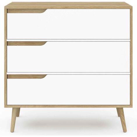 Commode 3 tiroirs HELSINKI 80 cm scandinave bois et blanc