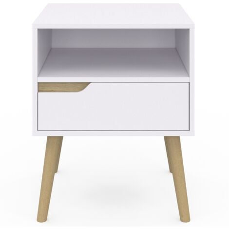 Lot de 2 tables de chevet HELSINKI scandinaves 1 tiroir avec niche blanc