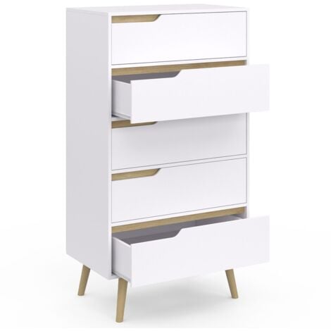 Chiffonnier 5 tiroirs HELSINKI 60 cm commode semainier scandinave blanc