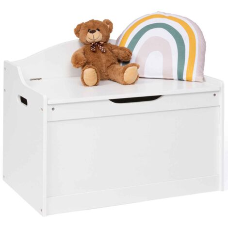 Idmarket – Banc coffre de rangement enfant en bois blanc – Dimensions 62x40x46,5 cm – Capacité 70,5 L – À monter soi-même