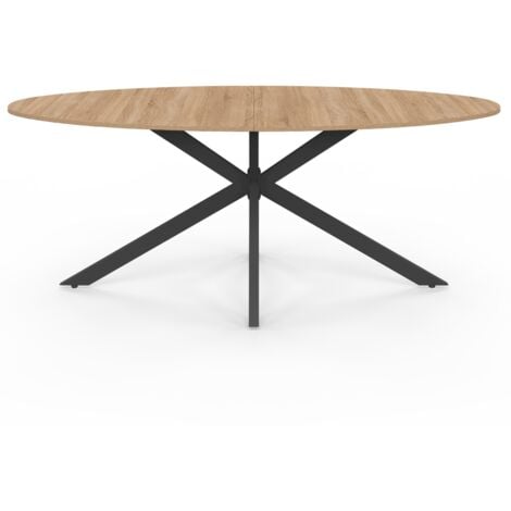 Table à manger ovale ALIX 10 personnes pied araignée bois et noir 200 cm