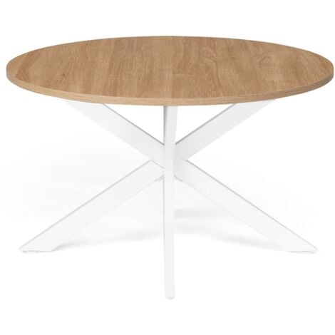 Table basse ronde ALIX pied araignée 70 cm bois et blanc