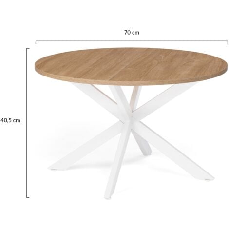 Table basse ronde ALIX pied araignée 70 cm bois et blanc