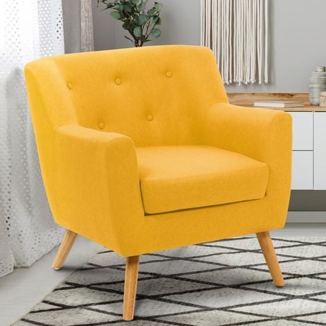 Fauteuil scandinave LIV en tissu jaune moutarde