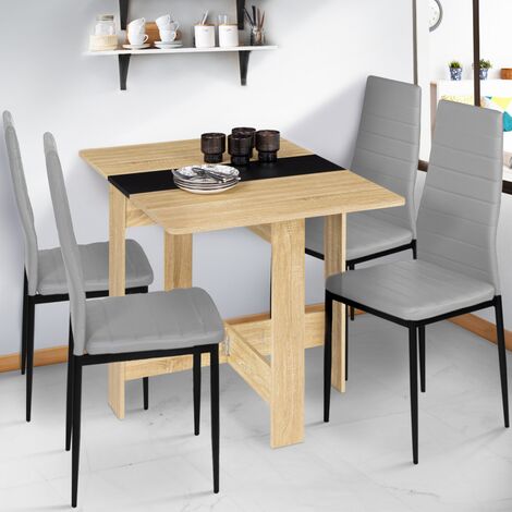 IDMarket - Table Console Pliable EDI 2-6 Personnes avec rangements Bois  Blanc Plateau façon hêtre 150 x 80 cm