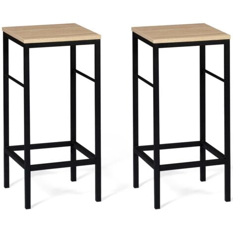 Ensemble table de bar îlot JUNO bois noir avec plateau façon hêtre et 2 tabourets de bar DETROIT