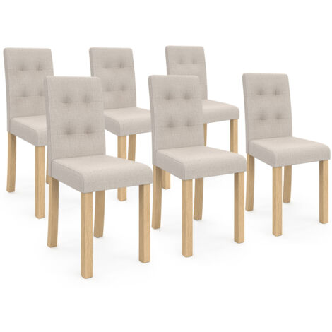 Idmarket – Lot de 6 chaises capitonnées beiges POLGA – Structure en bois – Dossier haut rembourré – Confort optimal pour salle à manger