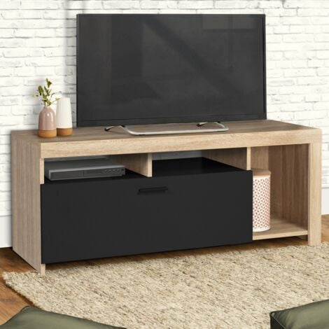 Meuble TV MALO 170cm IDMarket - Étagères Bois Et Placard Noir Moderne Ensemble Meuble étagères