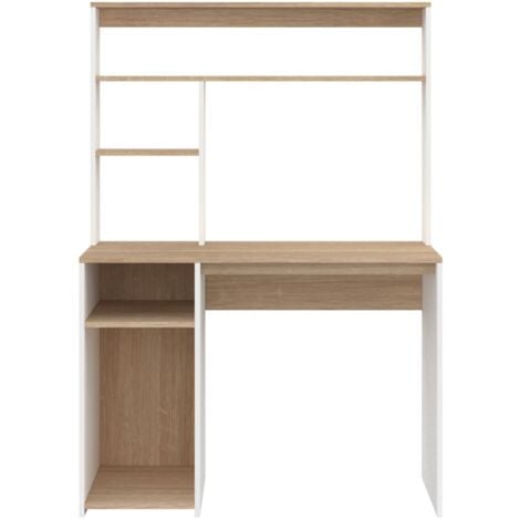 Bureau avec étagères de rangement DAN blanc et façon hêtre