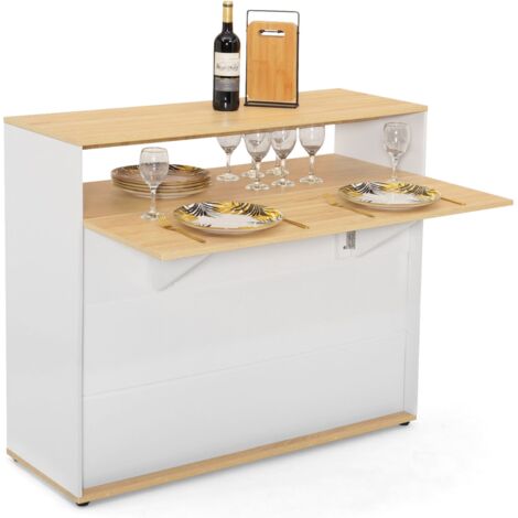 Idmarket – Meuble bar extensible en table à manger 2 personnes – Longueur 113 cm x largeur 40-76 cm x hauteur 95 cm – Plateau en bois blanc