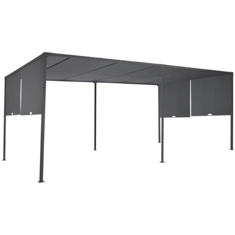 Idmarket – Pergola coulissante 3x6 M – Structure acier gris – Toile polyester 160 gr/m² – 2 pans pour ombrage ajustable