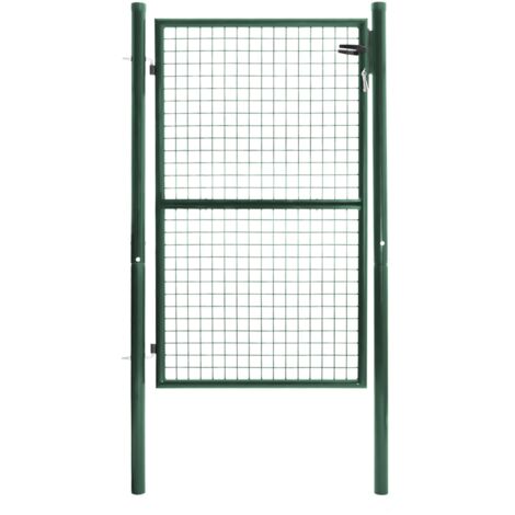 Idmarket – Portillon de jardin en acier vert 105 x 150 cm – Serrure et poignée incluses – Résistant aux intempéries – Installation facile