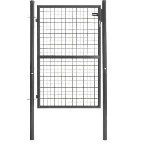 Idmarket – Portillon de jardin en acier gris anthracite 105 x 125 cm – Serrure et poignée – Résistant aux intempéries – Installation facile (1/5)