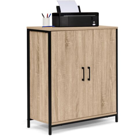 Idmarket – Armoire basse industrielle 70x30x81 cm – Métal et panneaux de particules – 2 portes – 1 étagère réglable – Rangement moderne
