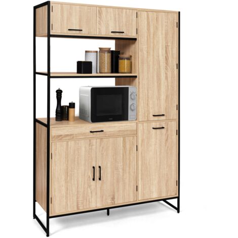 Idmarket – Buffet de cuisine 120 cm – Colonne de rangement 6 portes et tiroir – Design industriel en bois et métal noir – Dimensions 120x40x176,5 cm