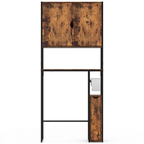 Meuble WC 3 en 1 avec armoires de rangement bois foncé DAYTON design industriel