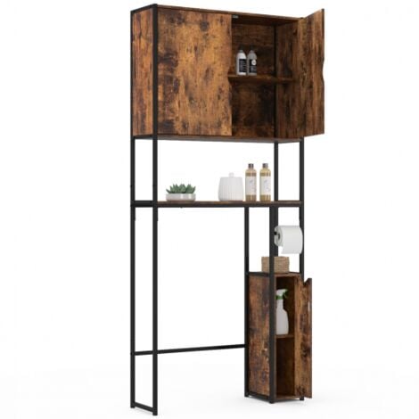 Meuble WC 3 en 1 avec armoires de rangement bois foncé DAYTON design industriel