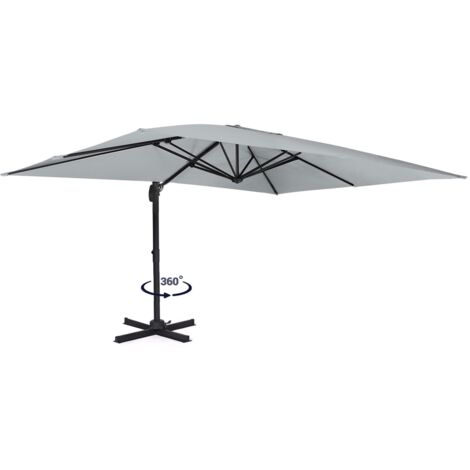 Parasol déporté inclinable rotatif 360 CALVI gris clair 3x4 M avec housse