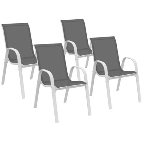 Lot de 4 chaises de jardin LYMA métal et textilène empilables blanc et gris