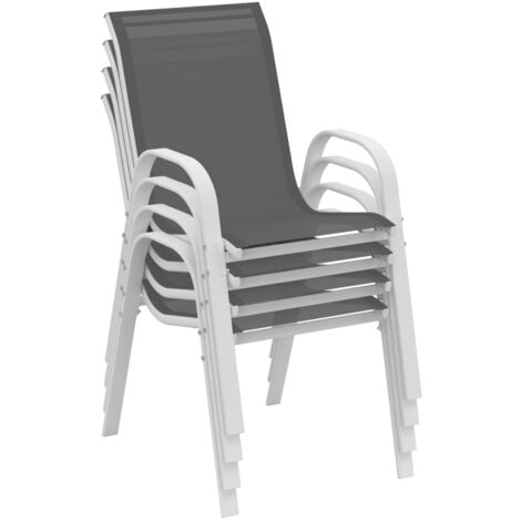 Lot de 4 chaises de jardin LYMA métal et textilène empilables blanc et gris